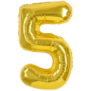 Шар (40''/102 см) Цифра, 5, Золото, Металлик, 1 шт. в уп.