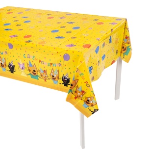 Скатерть одноразовая, Три Кота, Играем вместе, Желтый, 120*180 см, 1 шт.